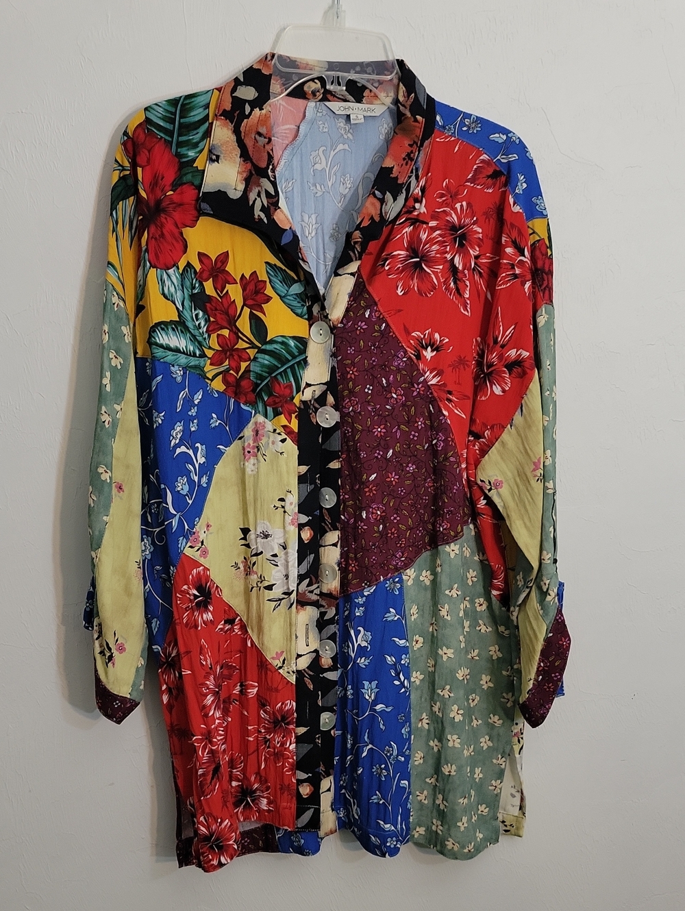 John Mark Multicolor Floral Patchwork Button-Down Shirt